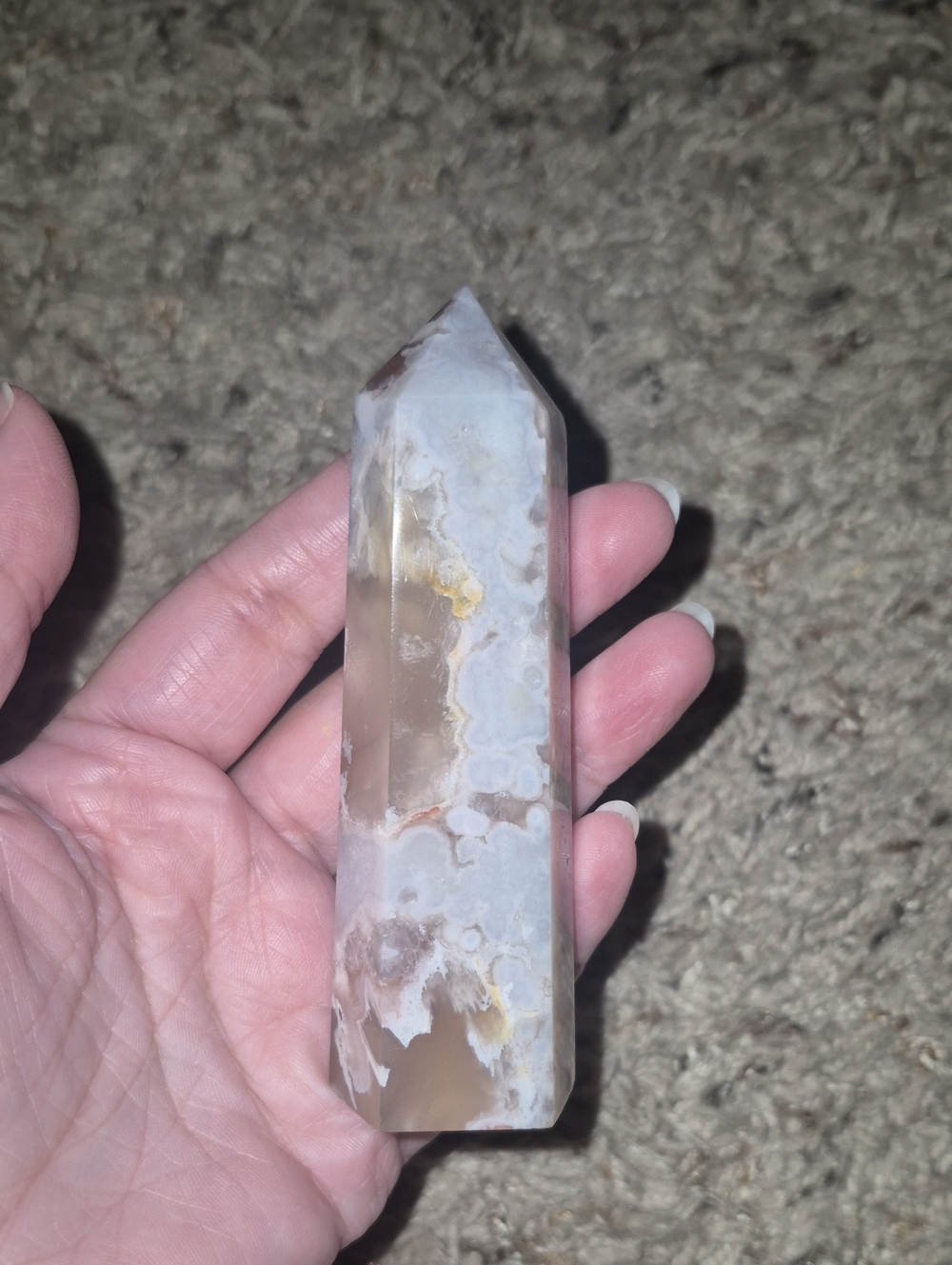 Polished Flower Agate Point Tower - Cream, Beige, Yellow Accents